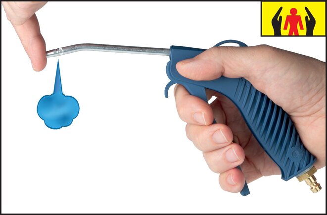 Anwendungsbeispiel: Kunststoff-Blaspistole mit Verlängerungsrohr und Sicherheitsdüse