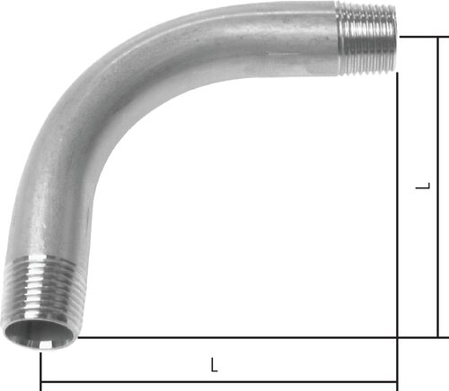 Exemplarische Darstellung: Bogen 90° mit Außengewinde, Temperguss verzinkt, Typ 3/G8