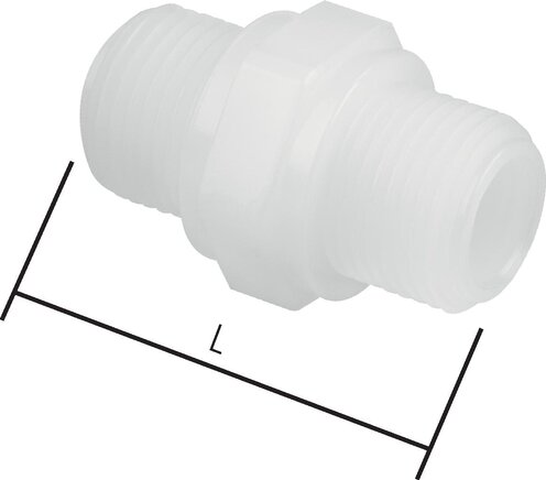 Exemplarische Darstellung: Doppelnippel mit zylindrischem Gewinde, Polypropylen (G 1/8" bis G 1/2") & PVDF