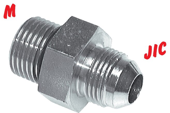 Exemplarische Darstellung: Doppelnippel mit metrischem Gewinde / JIC-Gewinde (außen), Stahl verzinkt