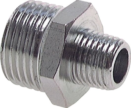 Exemplarische Darstellung: Doppelnippel mit konischem Gewinde, Messing vernickelt