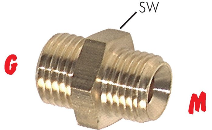 Exemplarische Darstellung: Doppelnippel mit G-Gewinde / metrischem Gewinde
