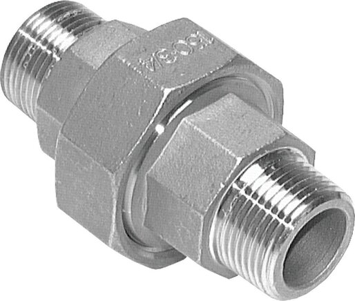 Exemplarische Darstellung: Doppelnippel trennbar mit Außengewinde, konisch dichtend, 1.4408