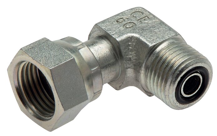 Exemplarische Darstellung: ORFS-Winkelverschraubung mit Überwurfmutter, Stahl verzinkt