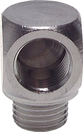 Exemplarische Darstellung: Einschraubwinkel 90° mit Innen- & Außengewinde, Blockform, Messing vernickelt