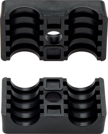 Exemplarische Darstellung: Doppelrohrschellen-Klemmbackenpaar, Polypropylen