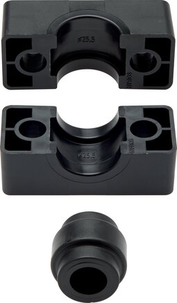 Exemplarische Darstellung: Rohrschellen-Klemmbackenpaar mit Elastomereinsatz, schwere Baureihe, Polypropylen