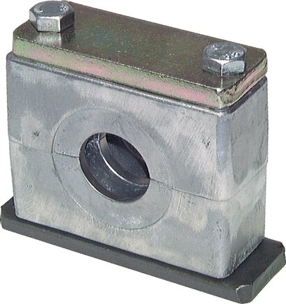 Exemplarische Darstellung: Aluminium-Schelle mit Anschweißplatte und Deckplatte