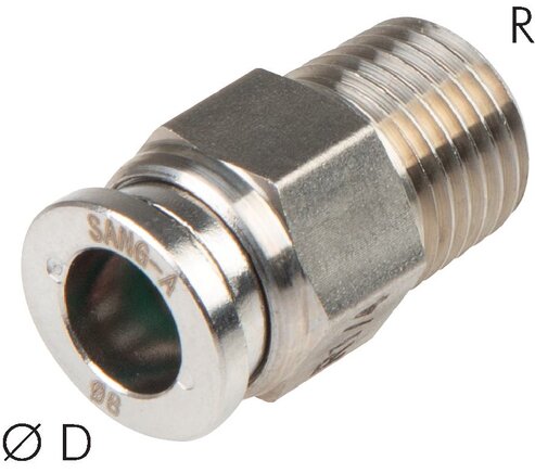 Exemplarische Darstellung: Steckverschraubung mit konischem Gewinde, Edelstahl