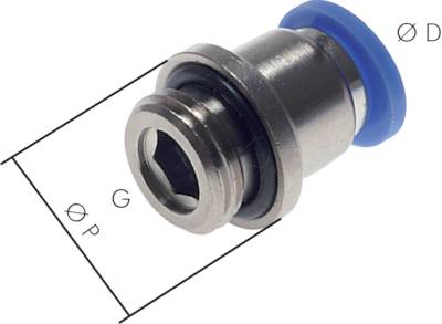 Exemplarische Darstellung: gerade Steckverschraubung mit rundem Körper und zylindrischem Gewinde