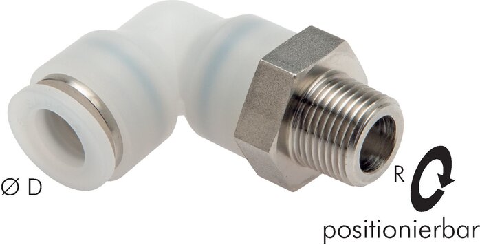 Exemplarische Darstellung: L-Steckverschraubung mit konischem Gewinde, PVDF