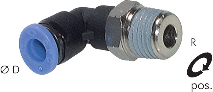 Exemplarische Darstellung: L-Steckverschraubung mit konischem Gewinde, Inch