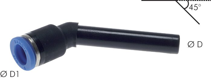 Exemplarische Darstellung: Steckverbindung 45° mit langem Stecknippel