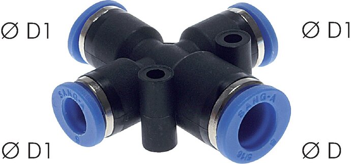 Exemplarische Darstellung: X-Steckverbindung mit 3 reduzierten Abgängen