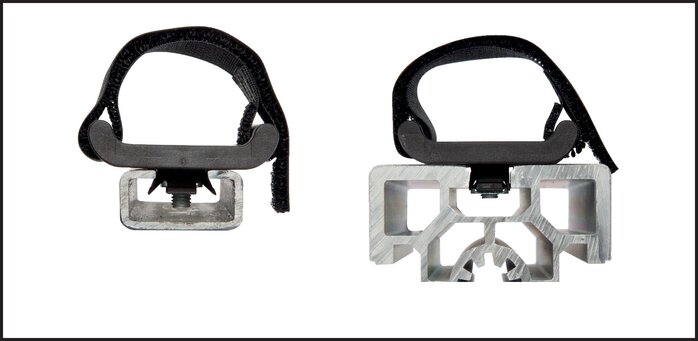 Anwendungsbeispiel: Klettbandhalter für Schläuche und Kabel, T-Nut-Montage