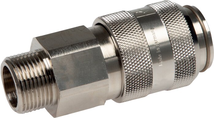 Exemplarische Darstellung: Kupplungsdose mit Außengewinde, Messing vernickelt