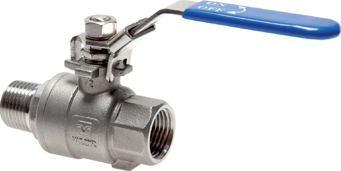 Exemplarische Darstellung: Edelstahl-Kugelhahn 2-teilig, leichte Bauform, mit vollem Durchgang, Standard