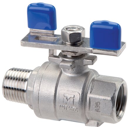 Exemplarische Darstellung: Edelstahl-Kugelhahn 2-teilig, leichte Bauform, mit vollem Durchgang, Knebelgriff