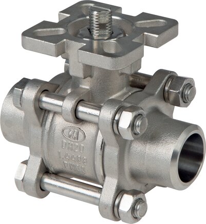 Exemplarische Darstellung: Edelstahl-Kugelhahn mit Direktmontageflansch (ISO 5211) und Anschweißenden