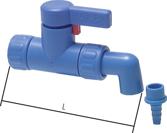 Exemplarische Darstellung: Ablasshahn aus Kunststoff, Ablasshahn