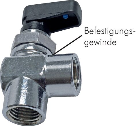 Exemplarische Darstellung: Winkel-Kugelhahn mit einseitigem Knebelgriff, kompakt