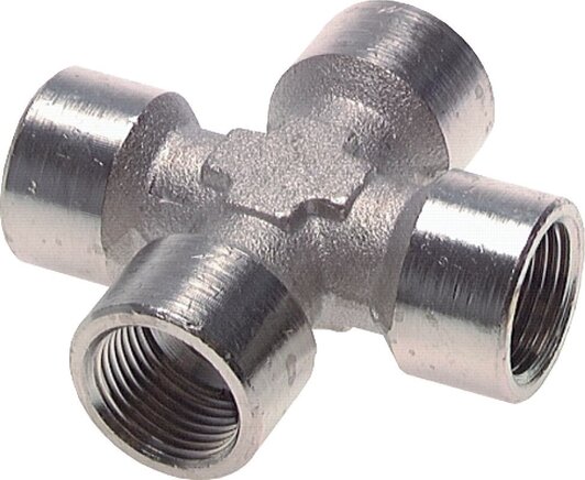 Exemplarische Darstellung: Kreuz-Stück mit Innengewinde, Messing vernickelt