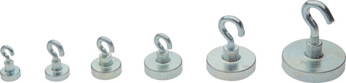 Exemplarische Darstellung: Neodym-Magnete mit Haken (Durchmesser 13 - 40)