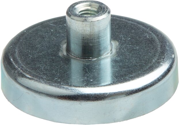 Exemplarische Darstellung: Hartferrit-Topfmagnet mit Innengewinde (Buchse)