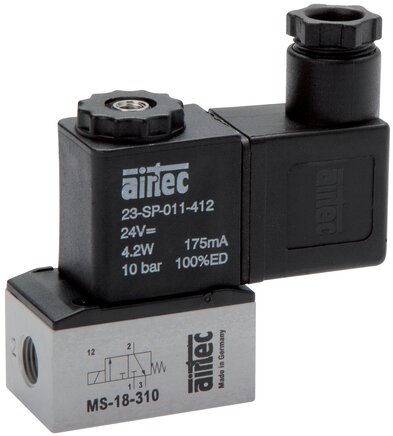 Exemplarische Darstellung: 3/2-Wege Magnetventil mit Federrückstellung (NC oder NO)