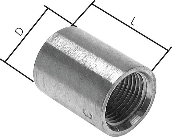 Exemplarische Darstellung: Muffe / Halbmuffe zum Anschweißen, (EN 10241 / DIN 2986), 1.4571