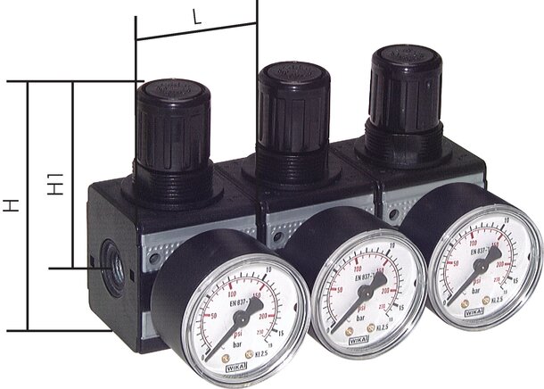 Anwendungsbeispiel: Druckregler mit durchgängiger Druckversorgung - Multifix, Dreierverkopplung