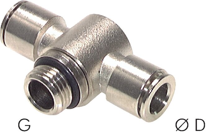 Exemplarische Darstellung: T-Steckanschluss kompakt (positionierbar), Baureihe C, einfach, Messing vernickelt