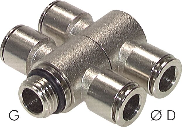 Exemplarische Darstellung: T-Steckanschluss kompakt (positionierbar), Baureihe C, zweifach, Messing vernickelt