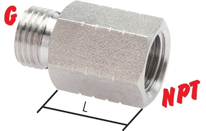 Exemplarische Darstellung: Reduziernippel mit G-Gewinde / NPT-Gewinde, 1.4571