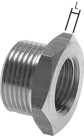 Exemplarische Darstellung: Reduziernippel mit zylindrischem Außen- und Innengewinde, 1.4571
