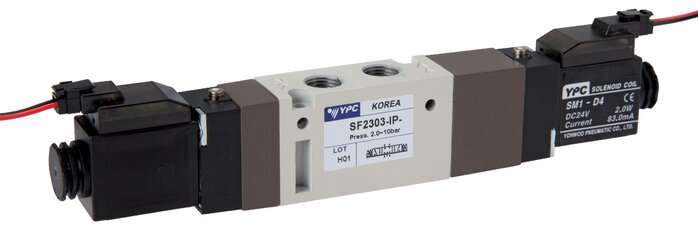 Exemplarische Darstellung: 5/3-Wege Magnetventil mit Rechteckstecker SY100