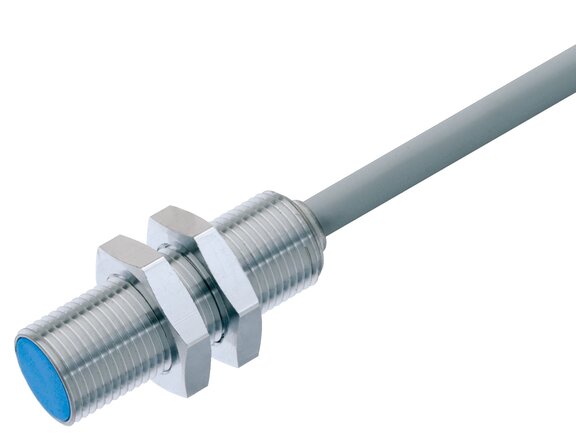 Exemplarische Darstellung: Induktiver Näherungsschalter, bündig einbaubar, mit Kabel