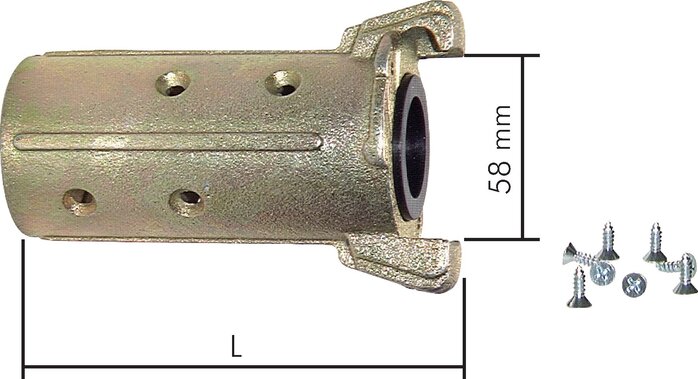 Exemplarische Darstellung: Sandstahlkupplung mit Schlauchanschluss, Temperguss verzinkt
