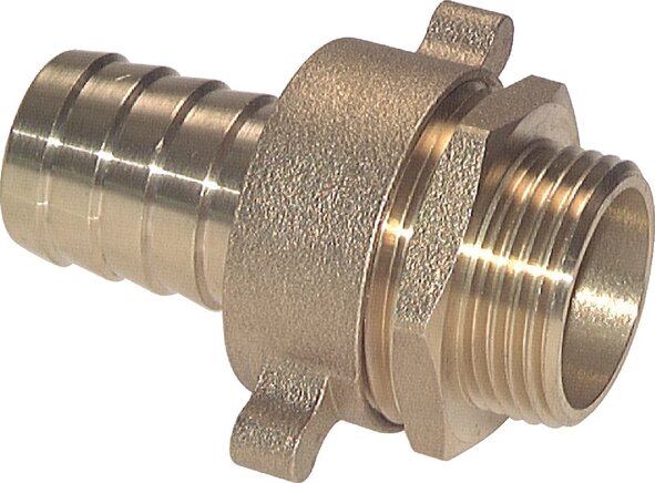 Exemplarische Darstellung: Standrohrverschraubung mit zylindrischem Außengewinde und Flügelüberwurfmutter, Messing