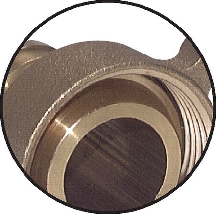 Exemplarische Darstellung: Standrohrverschraubung mit zylindrischem Außengewinde und Flügelüberwurfmutter, konisch dichtend, Messing