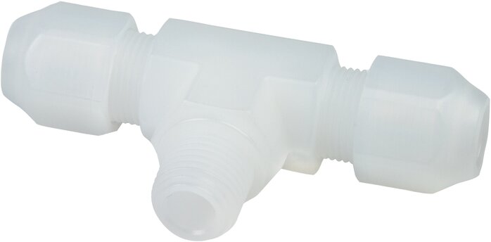 Exemplarische Darstellung: T-Einschraubverschraubung, zylindrisches Gewinde, Kunststoff