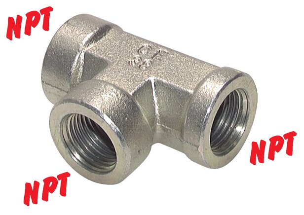 Exemplarische Darstellung: T-Stück mit NPT-Gewinde (innen), Stahl verzinkt