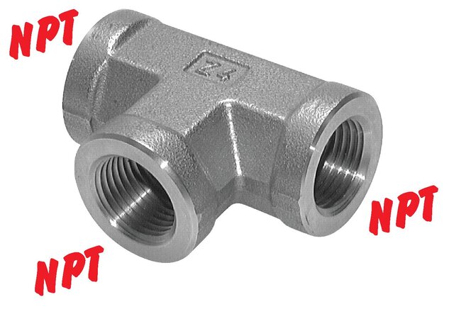 Exemplarische Darstellung: T-Stück mit NPT-Gewinde (innen), 1.4571