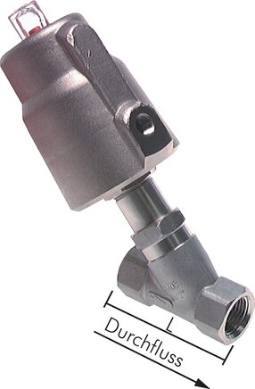 Exemplarische Darstellung: Schrägsitzventil, pneumatisch betätigt, 1.4408