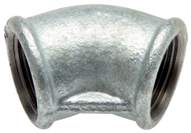 Exemplarische Darstellung: Winkel 45° mit Innengewinde, Temperguss verzinkt, Typ 120/A1-45°