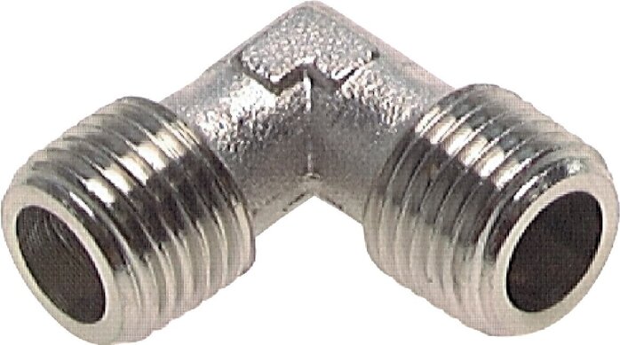 Exemplarische Darstellung: Winkel 90° mit Außengewinde, Messing vernickelt