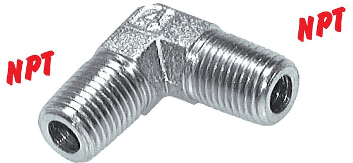 Exemplarische Darstellung: Winkel 90° mit NPT-Gewinde (außen), Stahl verzinkt