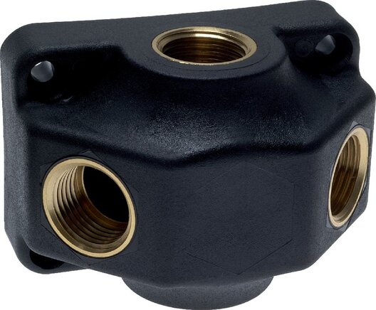 Exemplarische Darstellung: Wanddose mit 2 Abgängen, Luftweiche aus Kunststoff mit Messing Gewindeeinsätzen