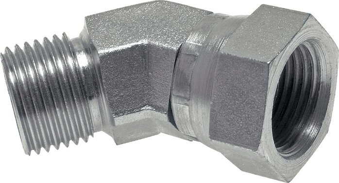 Exemplarische Darstellung: Winkel-Verschraubung 45° mit G-Gewinde (60° Universaldichtkegel, i/a), 1.4571