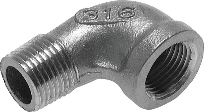 Exemplarische Darstellung: Einschraubwinkel 90° mit Innen- & Außengewinde (gegossen), 1.4408